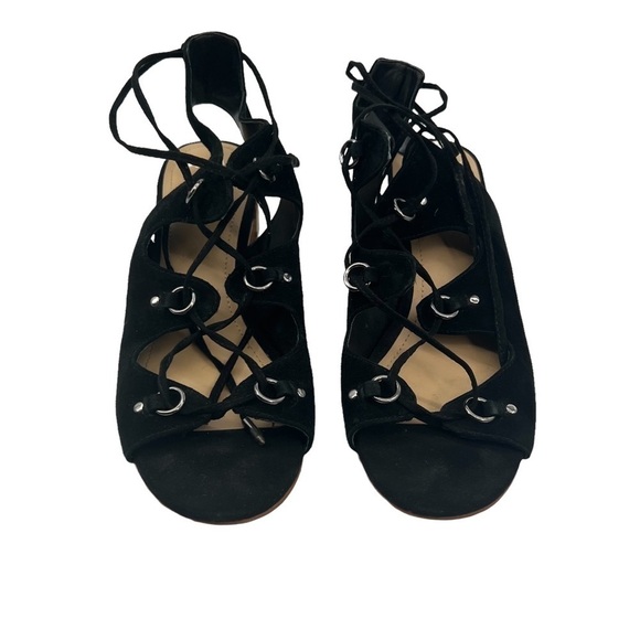 Marc Fisher Black Rivva Suede Lace Up Block Heel Sandals Size 9 Women’s - Picture 3 of 9